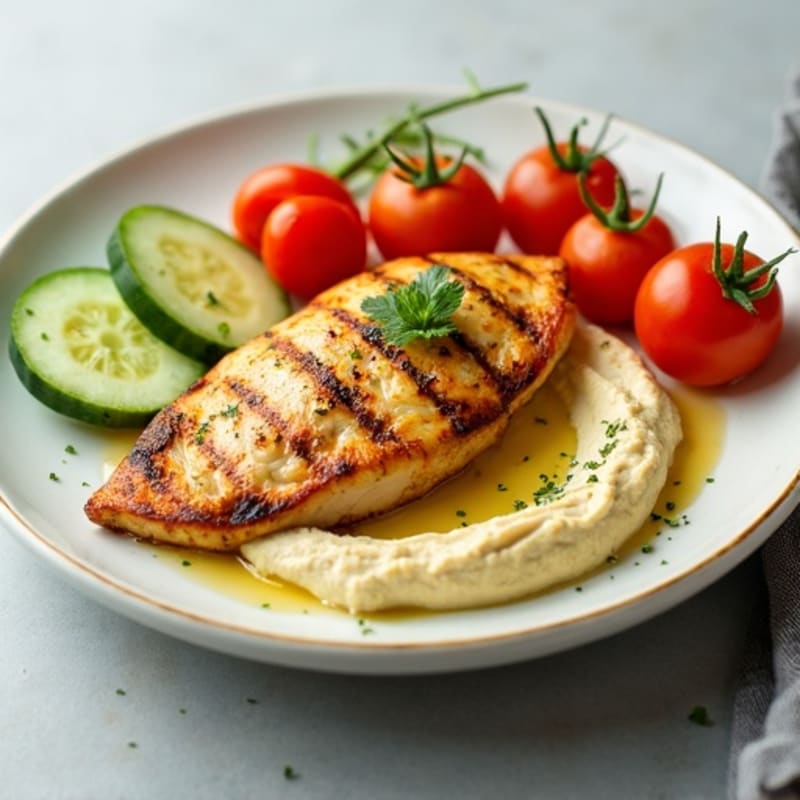 Lemon-Herb Grilled Chicken with Creamy Hummus and Fresh Vegetables