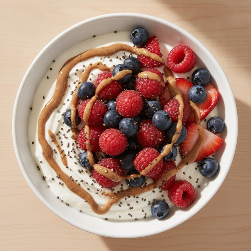 Greek Yogurt Protein Bowl with Mixed Berries and Almond Butter