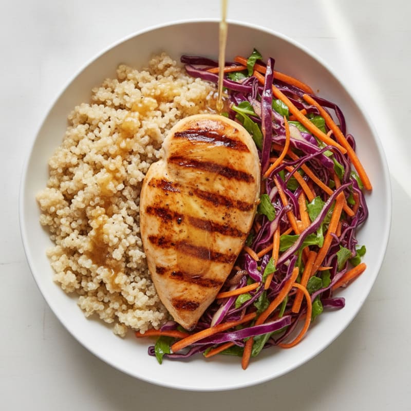 Grilled Chicken Breast with Crunchy Cabbage Slaw and Quinoa