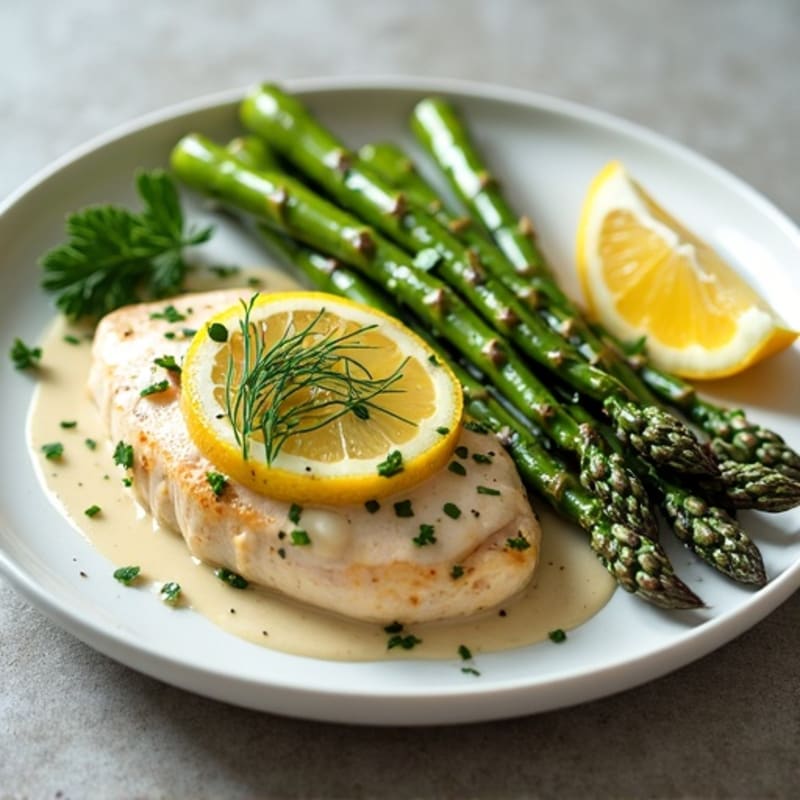 Creamy Lemon Herb Chicken with Roasted Asparagus