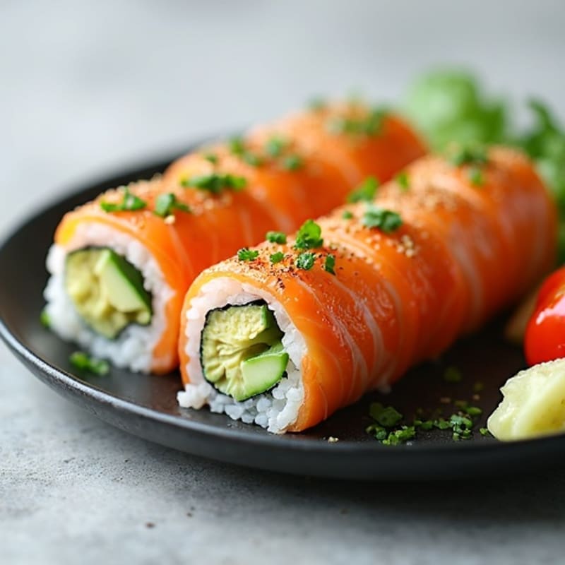 Fresh Salmon and Creamy Avocado Nori Rolls