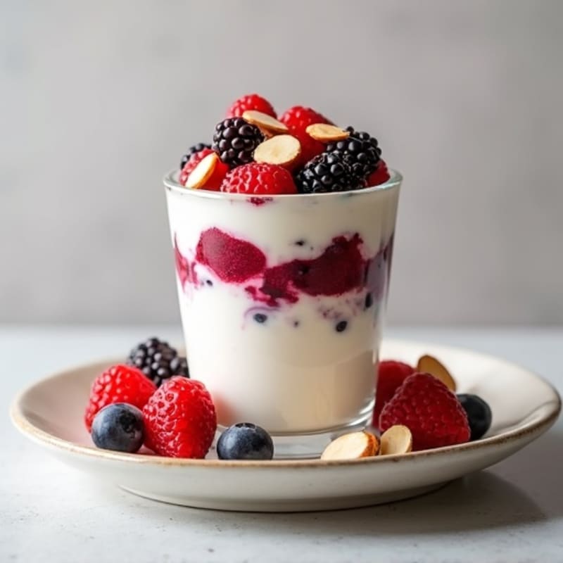 Greek Yogurt Protein Parfait with Mixed Berries and Almonds