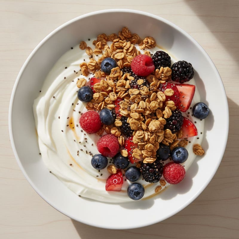 Creamy Greek Yogurt Bowl with Mixed Berries and Protein Granola