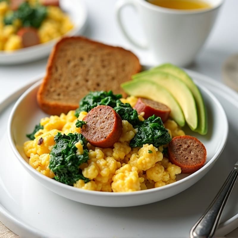 Egg White and Turkey Sausage Scramble with Spinach