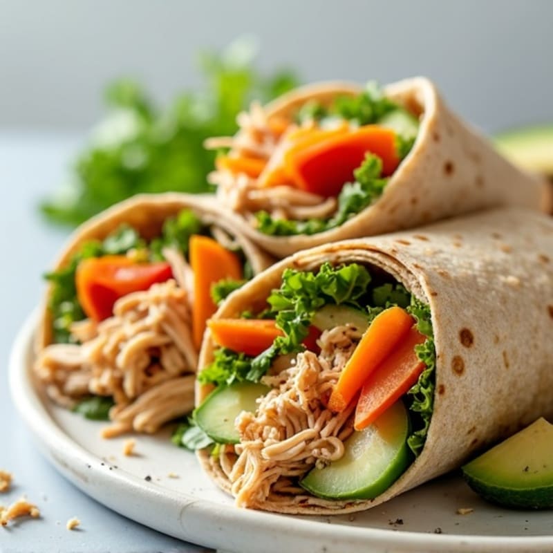 Shredded Chicken and Crunchy Vegetable Wraps