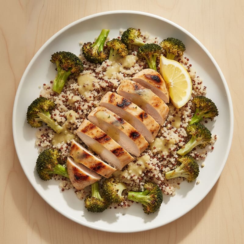 Grilled Chicken Breast with Quinoa and Roasted Broccoli