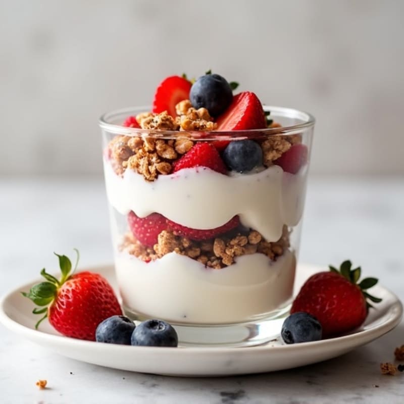 Vanilla Greek Yogurt Parfait with Whey Protein and Fresh Berries