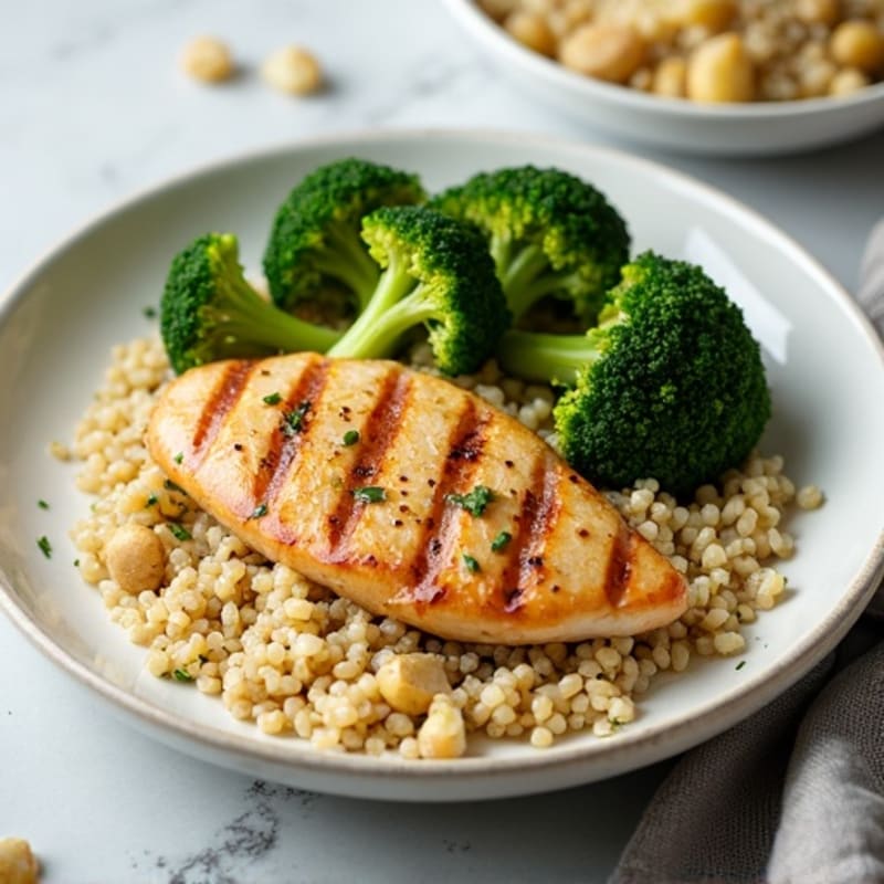 Grilled Chicken Breast with Quinoa and Roasted Broccoli