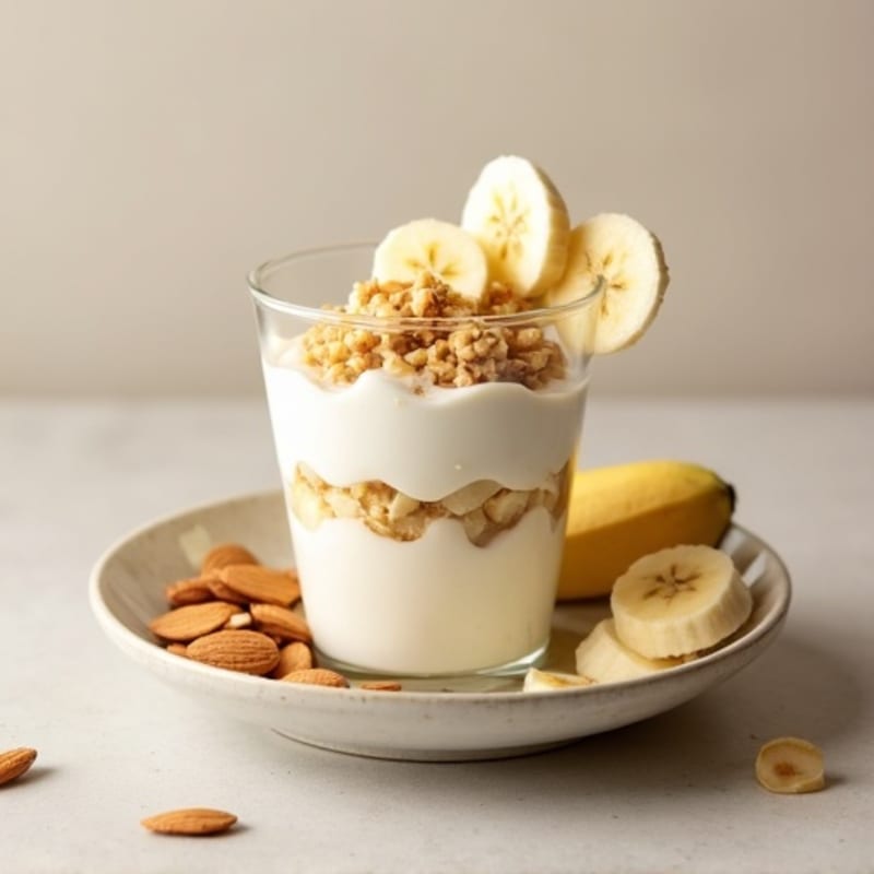 High-Protein Yogurt Parfait with Crunchy Almonds and Sliced Banana