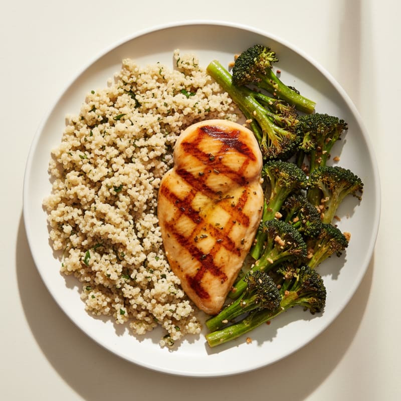 Grilled Chicken Breast with Roasted Broccoli and Quinoa