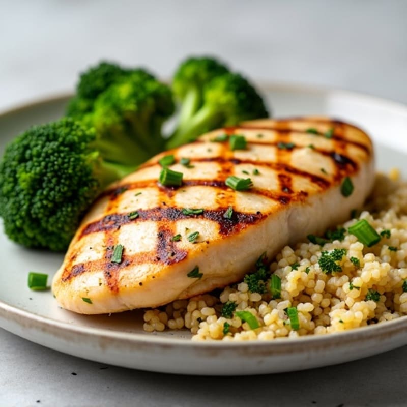 Grilled Chicken Breast with Quinoa and Steamed Broccoli