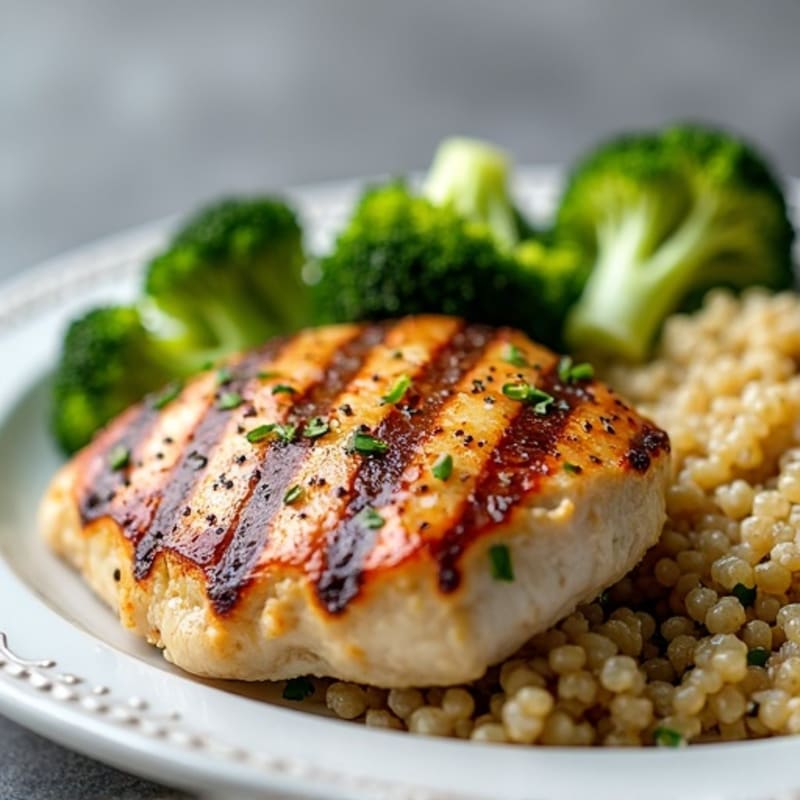 Grilled Chicken Breast with Roasted Broccoli and Quinoa