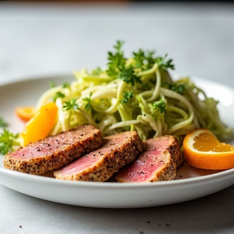 Herb-Crusted Seared Tuna with Citrus Slaw