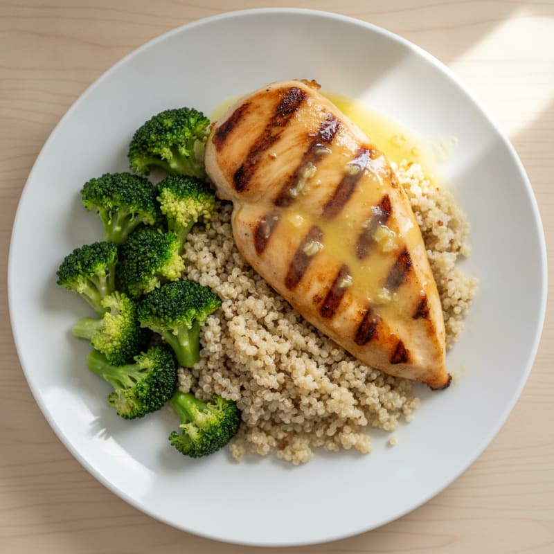 Grilled Chicken Breast with Quinoa and Steamed Broccoli