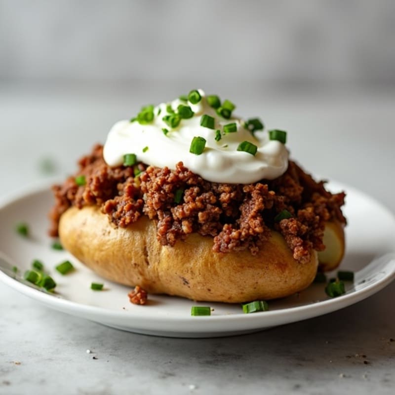 Healthy Loaded Baked Potato with Lean Ground Beef and Fresh Chives