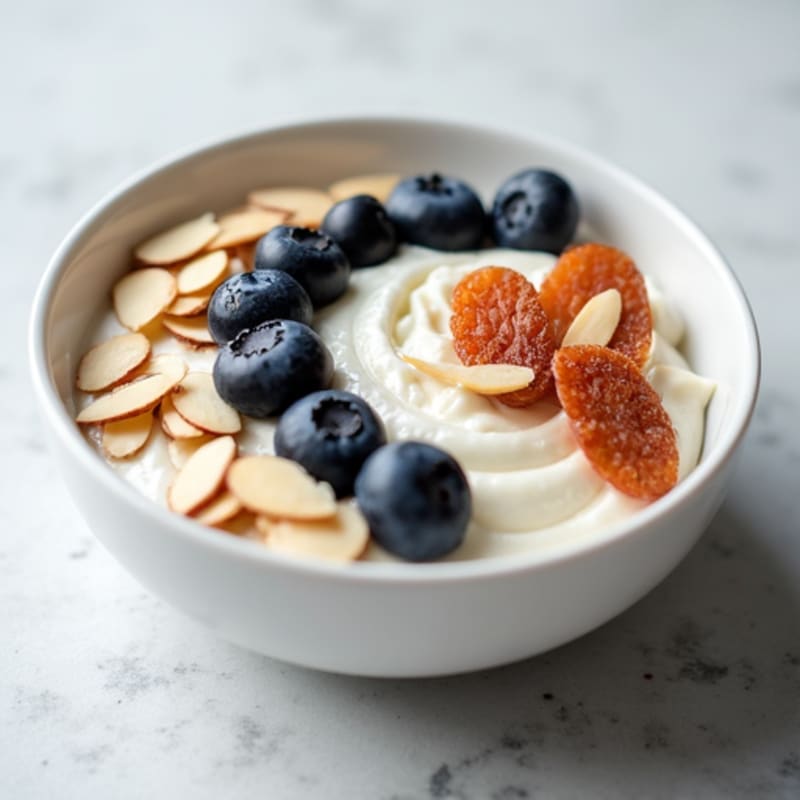 Cottage Cheese with Sliced Almonds and Blueberries