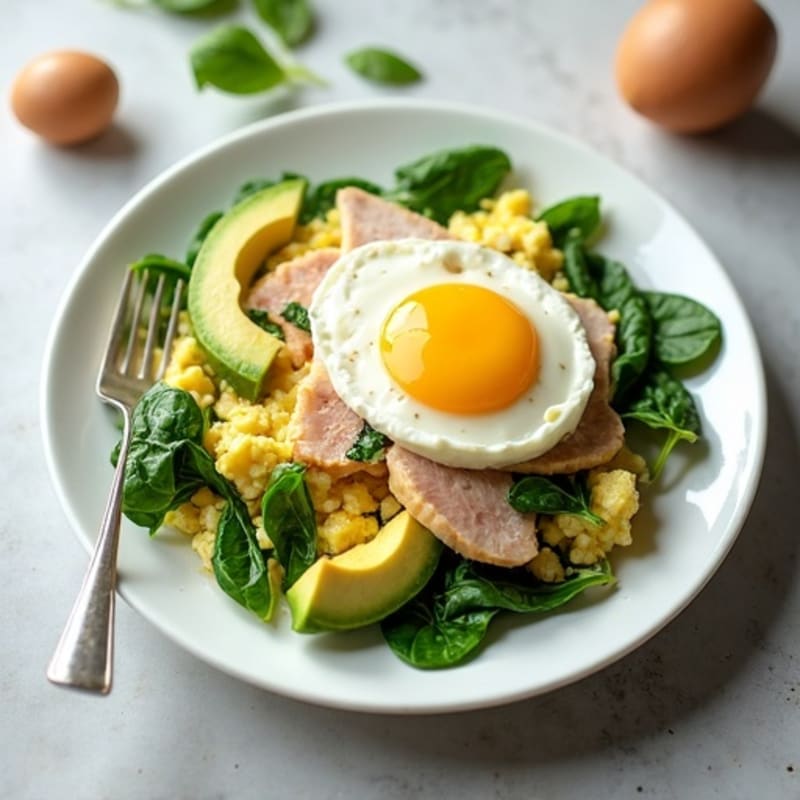 Egg White and Spinach Scramble with Cottage Cheese and Sliced Turkey