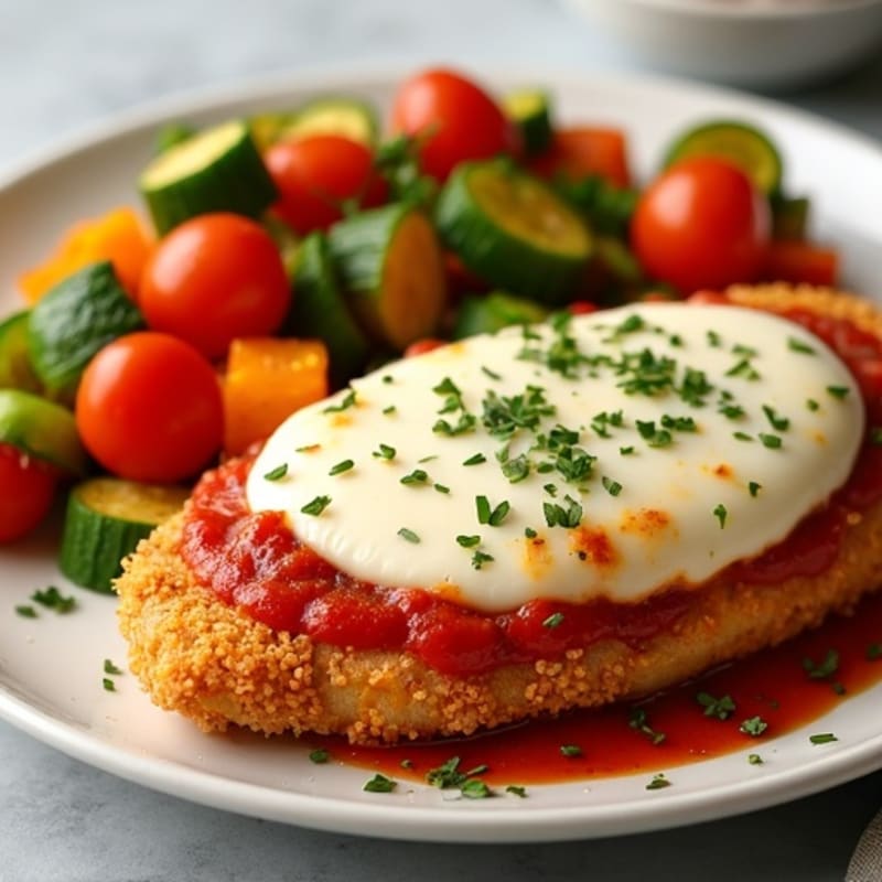 Healthy Crispy Chicken Parmesan with Roasted Vegetables