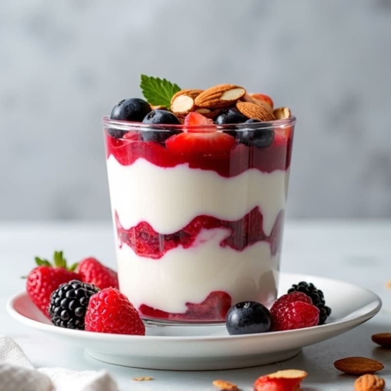 Greek Yogurt Protein Parfait with Mixed Berries and Almonds