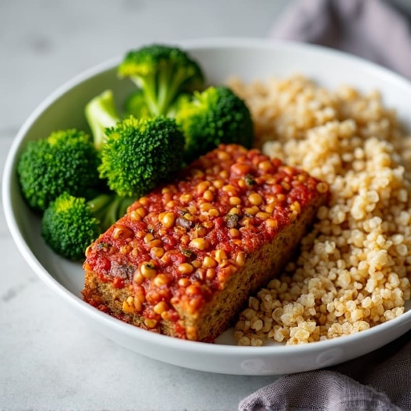 Lentil Walnut Loaf with Roasted Broccoli and Quinoa
