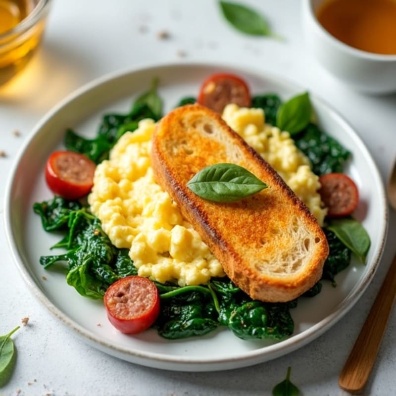 Egg White Scramble with Sautéed Spinach and Turkey Sausage
