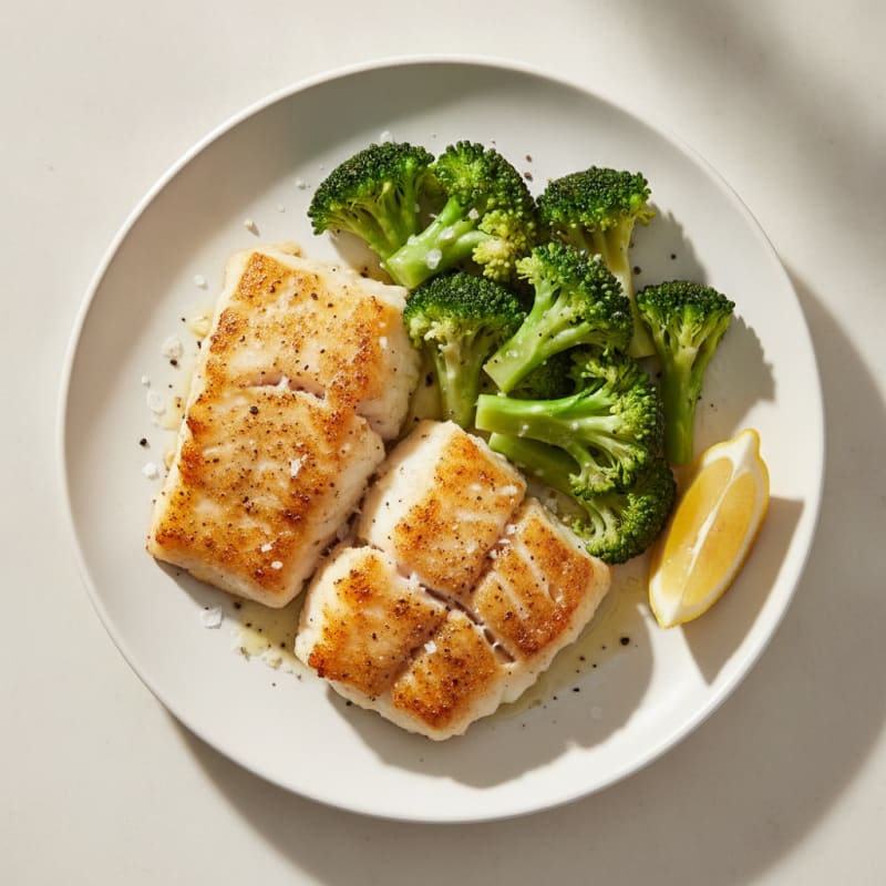 Seared Cod with Steamed Broccoli and Lemon