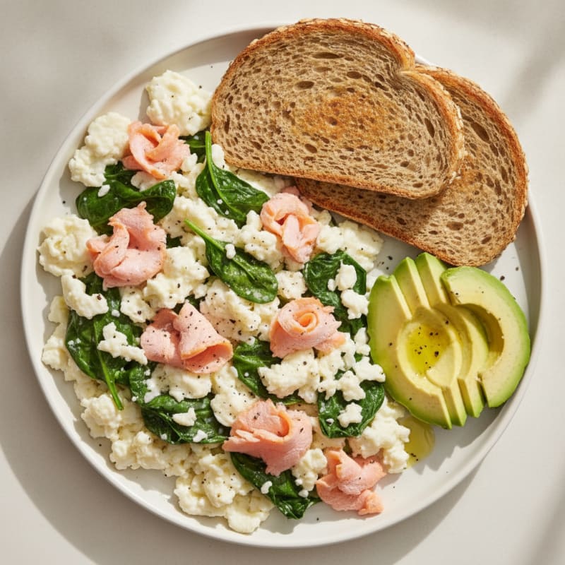 Egg White and Smoked Salmon Scramble with Spinach