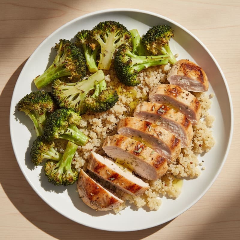 Grilled Turkey Breast with Roasted Broccoli and Quinoa