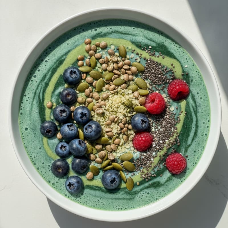 Spirulina Kefir Bowl with Berries and Seeds