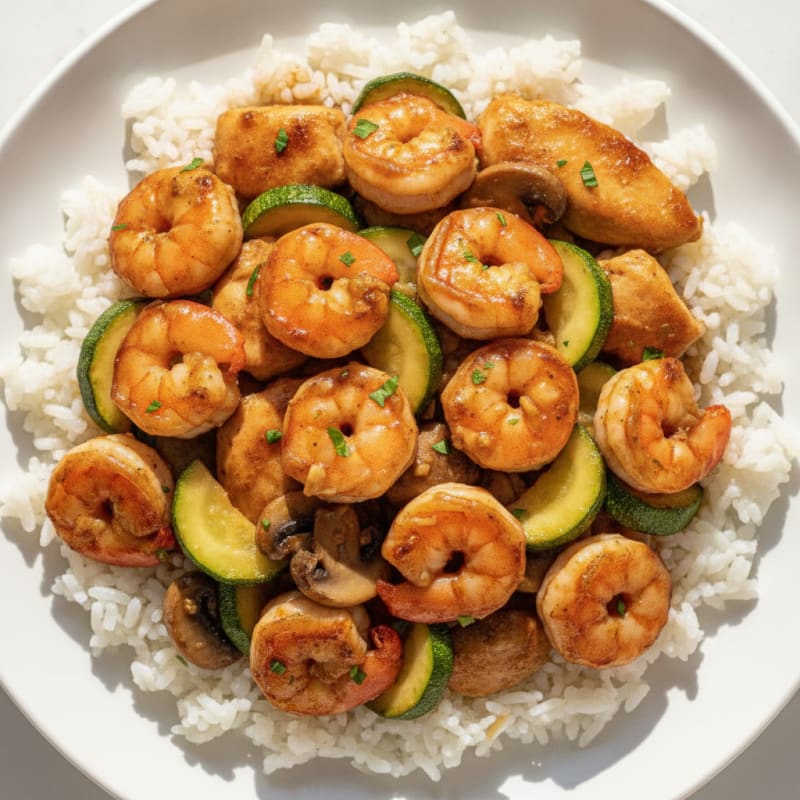 Hibachi Chicken and Shrimp Skillet