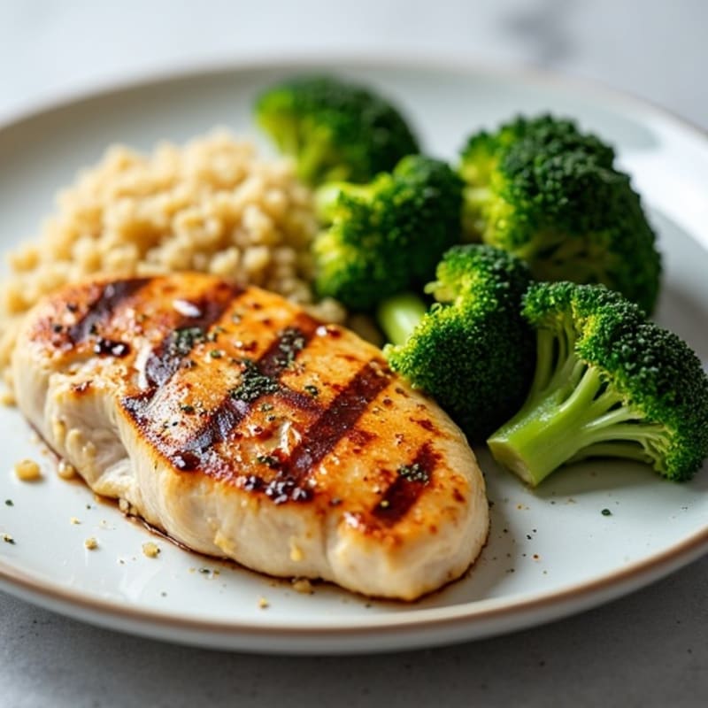 Grilled Chicken Breast with Quinoa and Roasted Broccoli