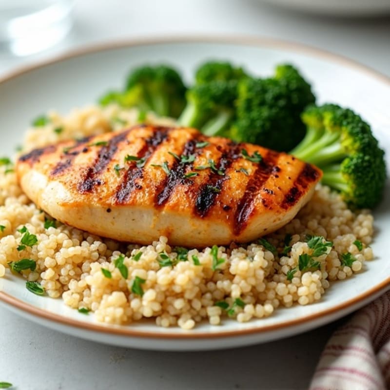 Grilled Chicken Breast with Quinoa and Steamed Broccoli