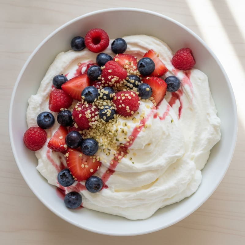 Greek Yogurt Protein Mousse with Mixed Berries
