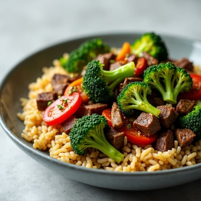Savory Beef and Crisp Broccoli Stir-fry with Brown Rice