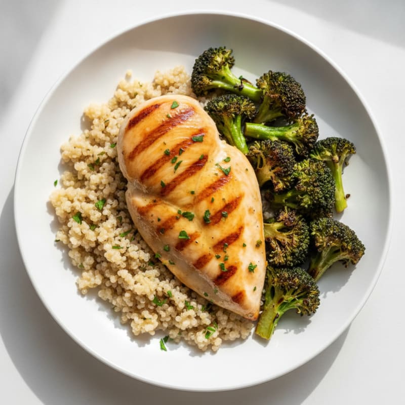 Grilled Chicken Breast with Quinoa and Roasted Broccoli