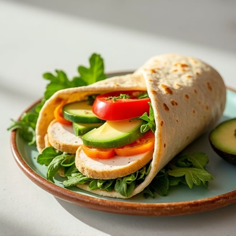 Lean Turkey and Creamy Avocado Wrap with Crisp Veggies