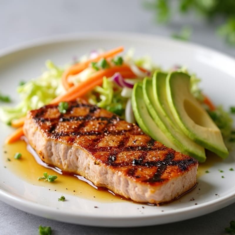 Grilled Tuna Steak with Crunchy Cabbage Slaw