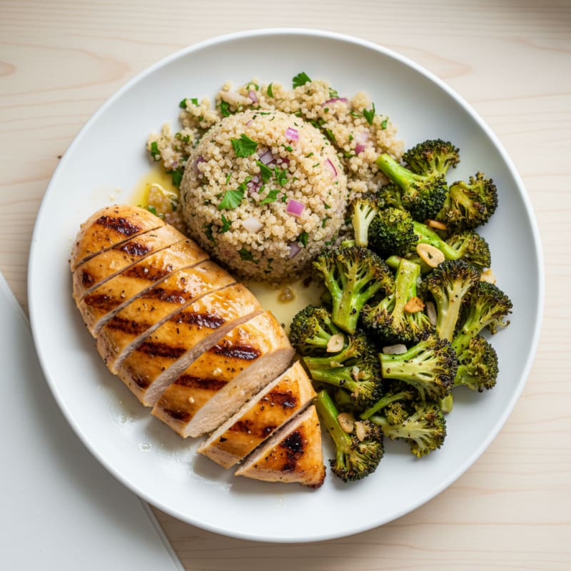 Grilled Chicken Breast with Roasted Broccoli and Quinoa