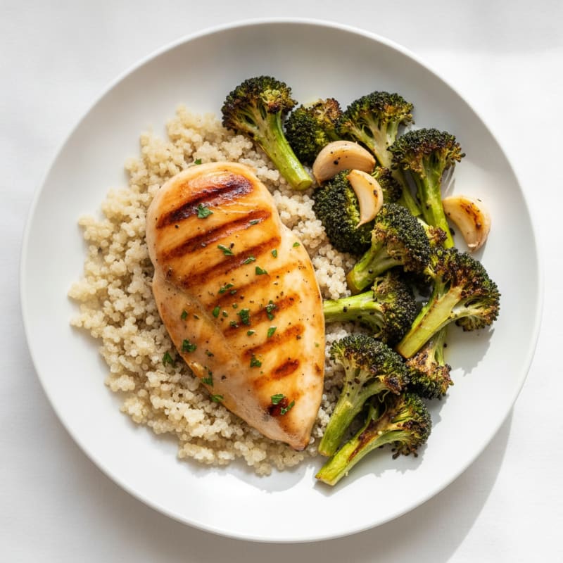 Grilled Chicken Breast with Roasted Broccoli and Quinoa