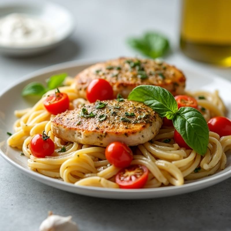 Creamy Pesto Chicken with Roasted Tomato Pasta