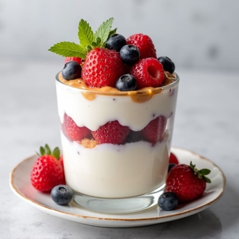 Greek Yogurt Protein Parfait with Mixed Berries and Almond Butter
