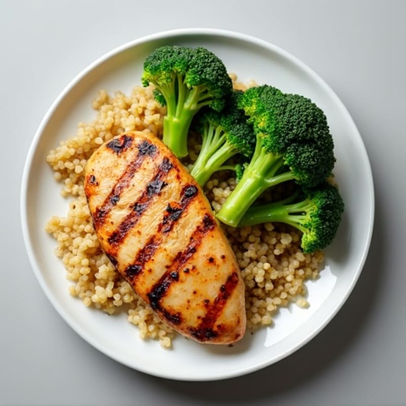 Grilled Chicken Breast with Quinoa and Steamed Broccoli