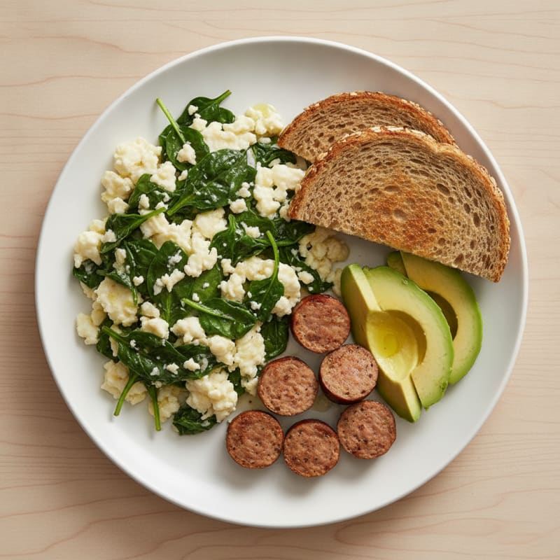 Egg White and Spinach Scramble with Turkey Sausage