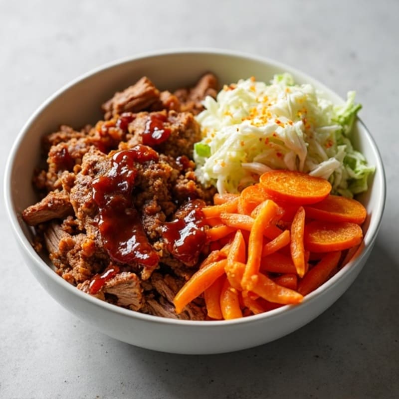 Smoky BBQ Pulled Pork Bowl with Crispy Slaw and Roasted Sweet Potatoes
