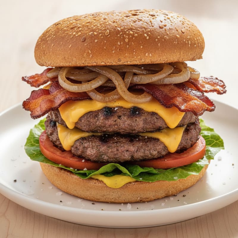 Double Bacon Cheeseburger with Caramelized Onions