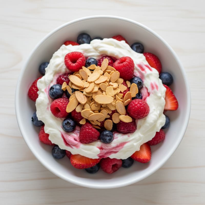 Greek Yogurt Protein Parfait with Mixed Berries and Almonds