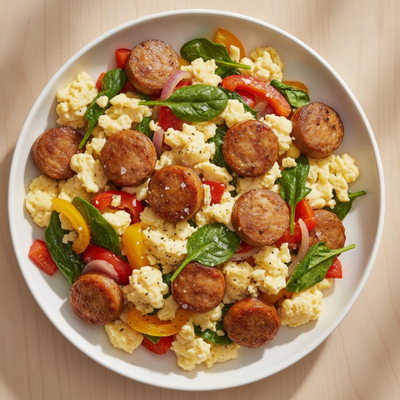 Hearty Scrambled Eggs with Roasted Vegetables