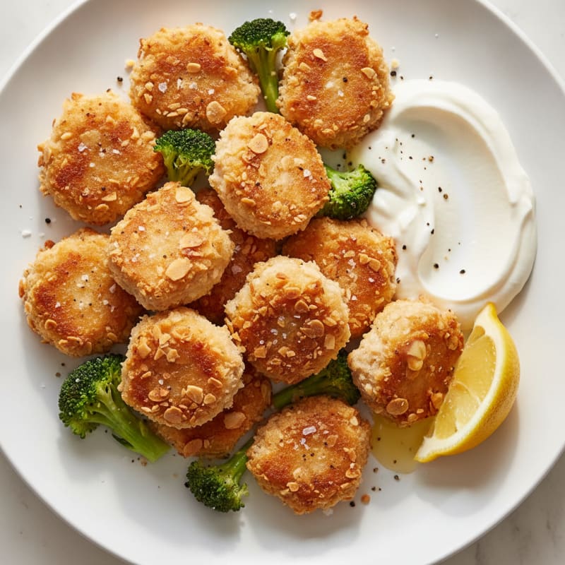 Almond-Crusted Chicken Nuggets with Zesty Greek Yogurt Sauce