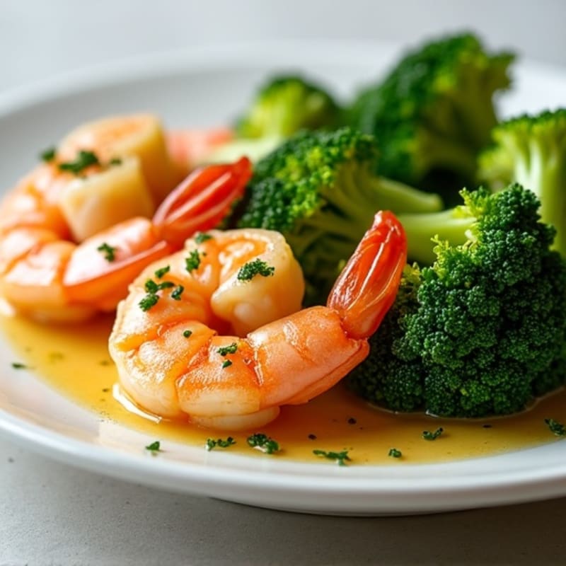 Garlic Butter Pan-Seared Shrimp with Roasted Broccoli