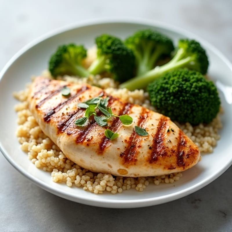 Grilled Chicken Breast with Quinoa and Roasted Broccoli